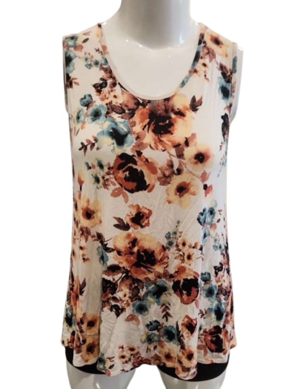 [Cool Melon] Floral Scoop Neck Sleeveless Tank Top - Cream Multi - Size 1XL